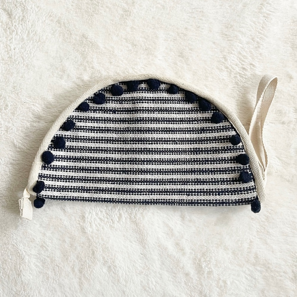 NWOT America & Beyond | Beige/Navy Striped Half Moon Clutch Pouch/Wristlet